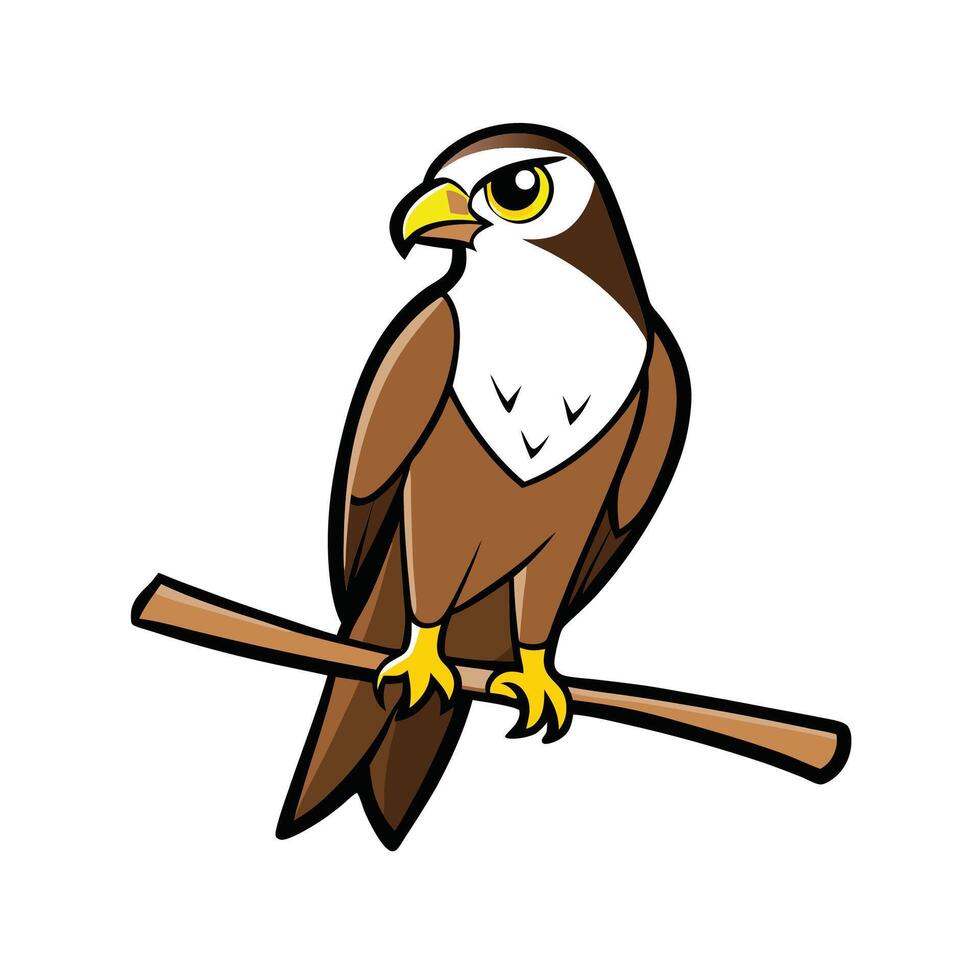 Cartoon Hawk Bird Perched on a Branch Illustration vector