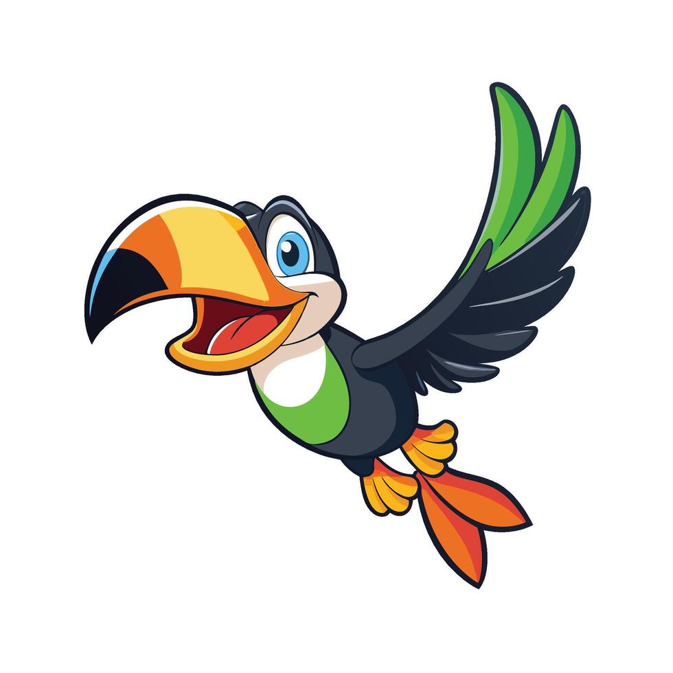 Cartoon Toucan flying colorful tropical bird character illustration vector