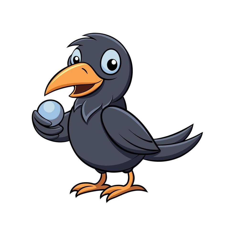 Cartoon crow holding a pearl or bubble vector