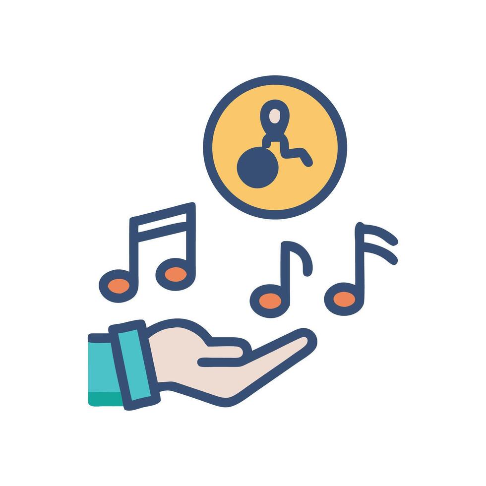 Hand presenting musical notes and melody composition icon vector