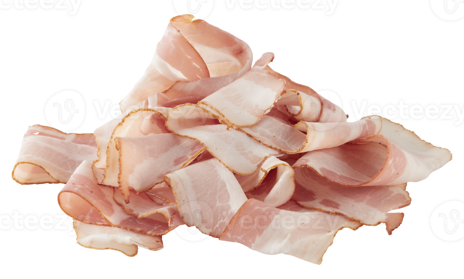 Stacked fresh bacon cut out isolated transparent background png