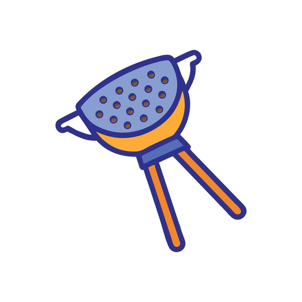 Blue and orange kitchen colander with handle icon vector