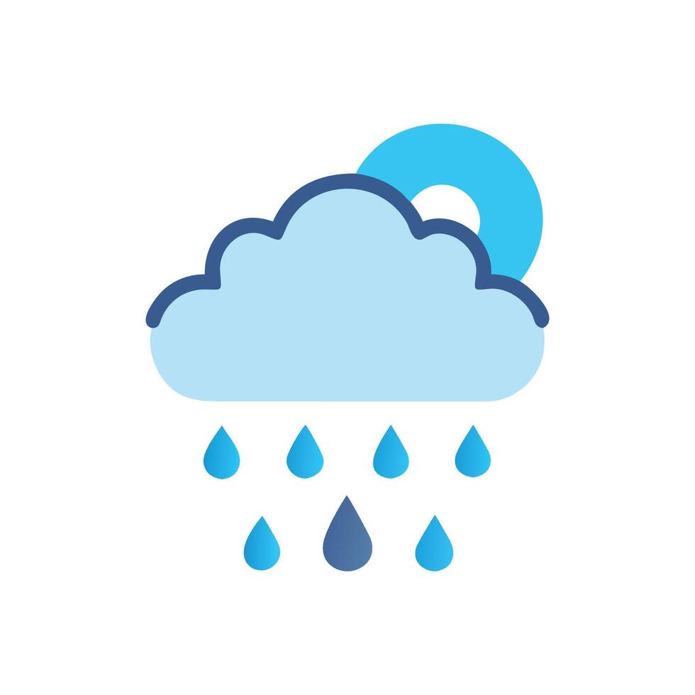 Rainy Day Icon, Cloud with Sun and Raindrops vector