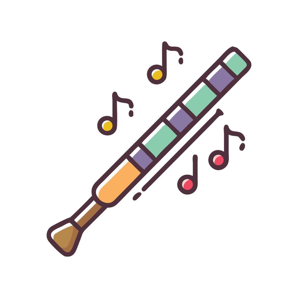Cartoon Recorder Flute with Music Notes on Black vector