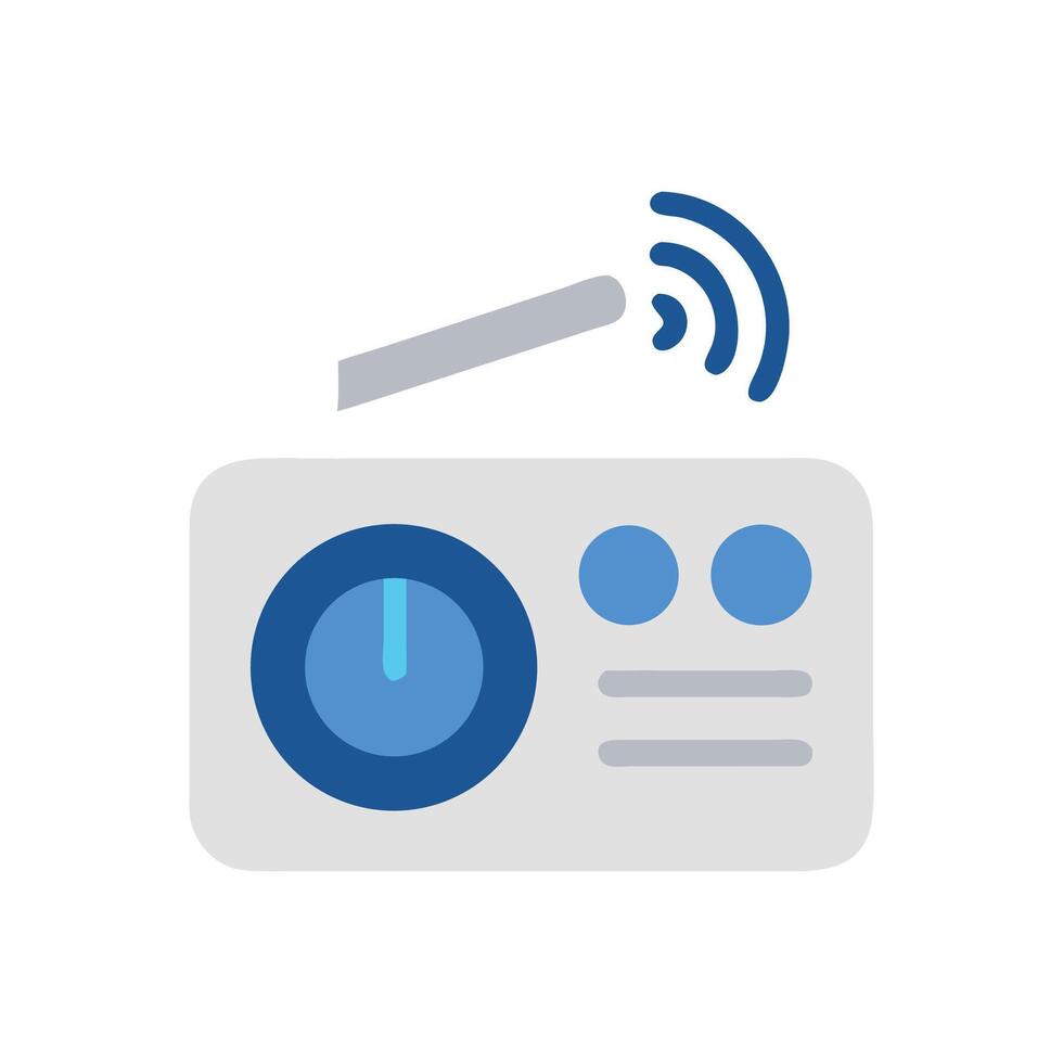 Simple gray radio receiver broadcasting signal flat icon vector