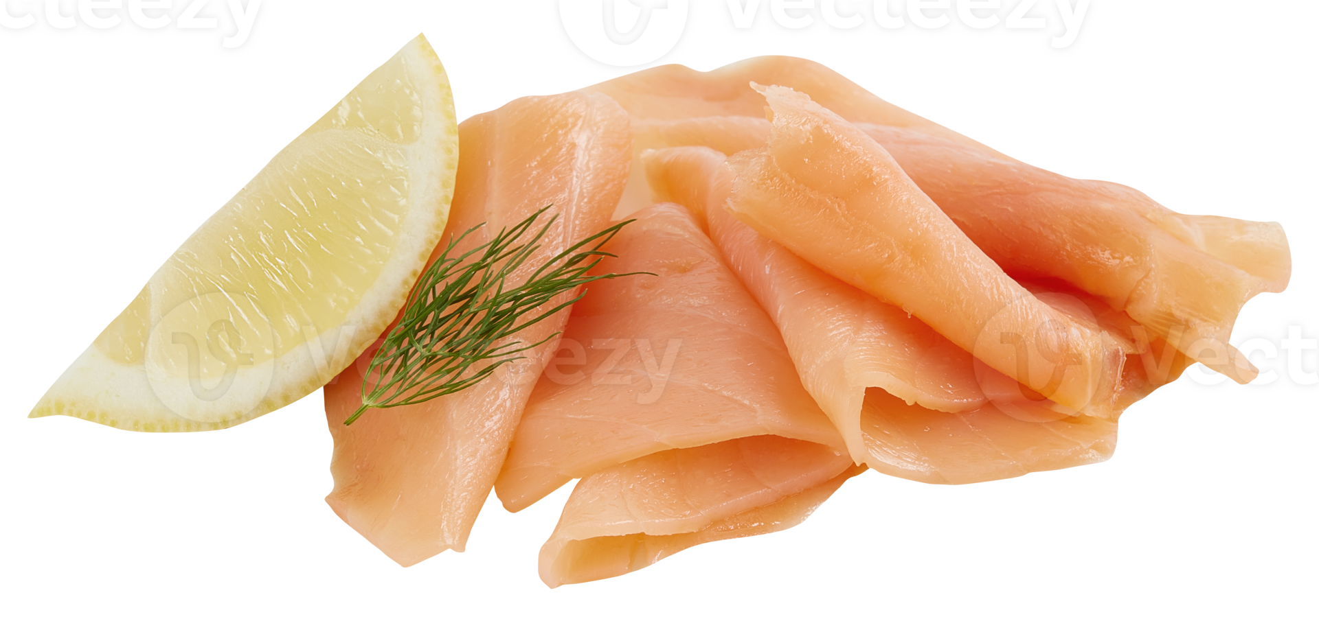 Salmon Slices with Lemon cut out isolated transparent background png