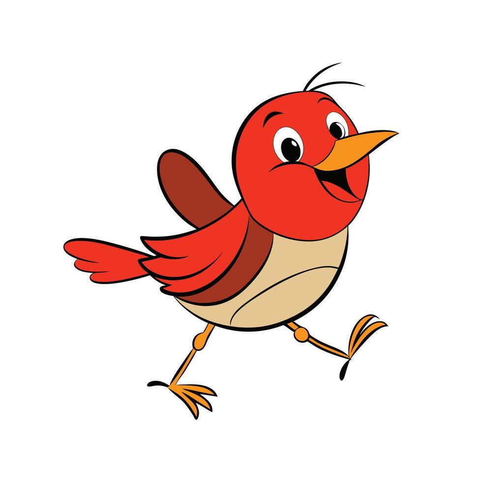 Cartoon Red Robin Bird Running, Illustration for Children vector