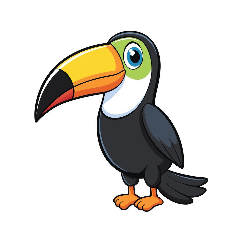 Cute Cartoon Toucan Illustration, Bright Colors, Happy Bird vector