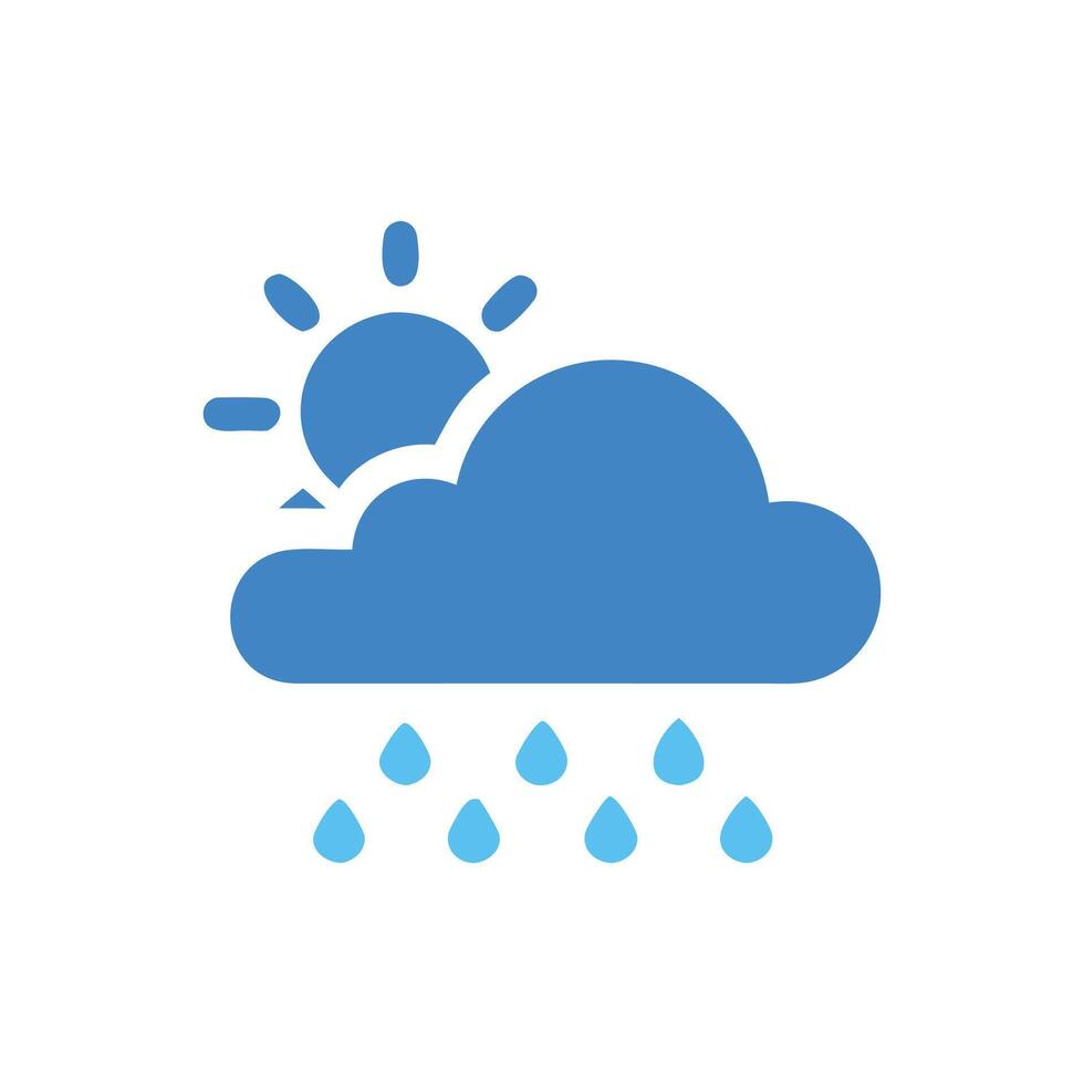 Blue Icon of Sun Behind Cloud with Rain vector