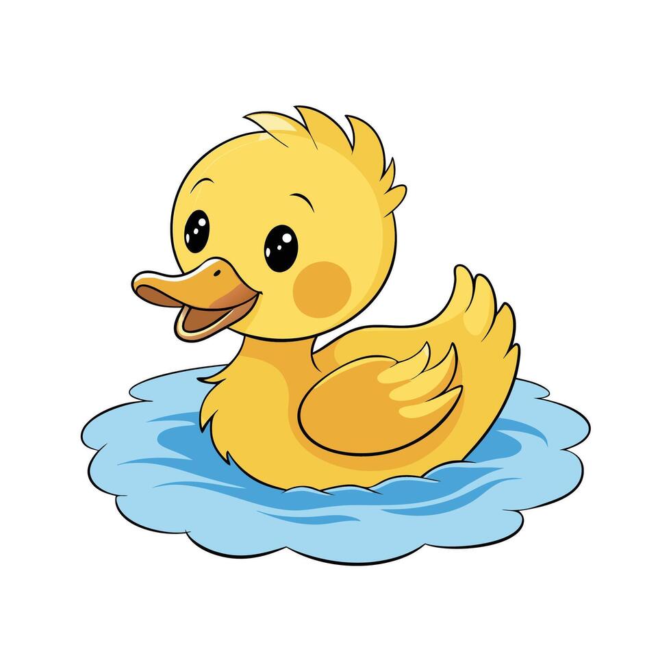 Cute cartoon yellow rubber ducky floats on the water vector