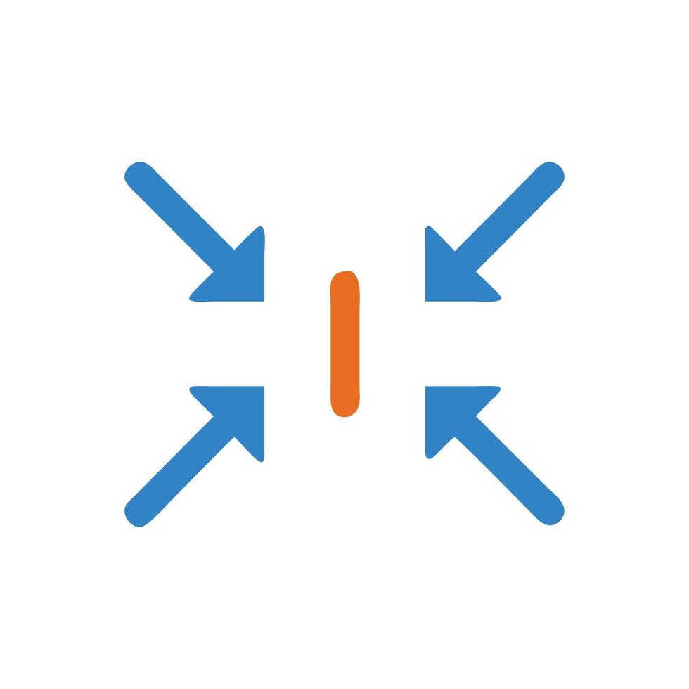 Four arrows pointing towards central vertical orange line vector