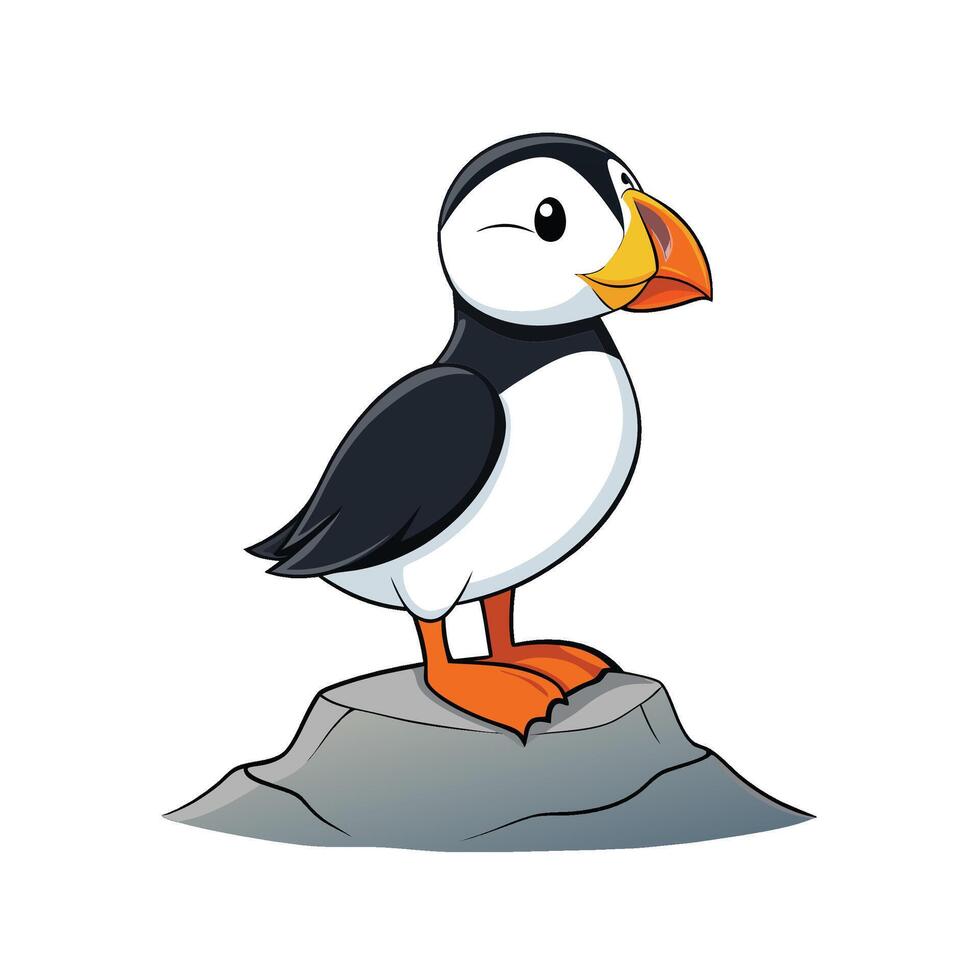 Cute Cartoon Atlantic Puffin Bird on a Rock vector