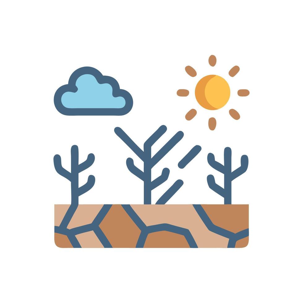 Desert landscape with sun, cloud, and cracked earth vector