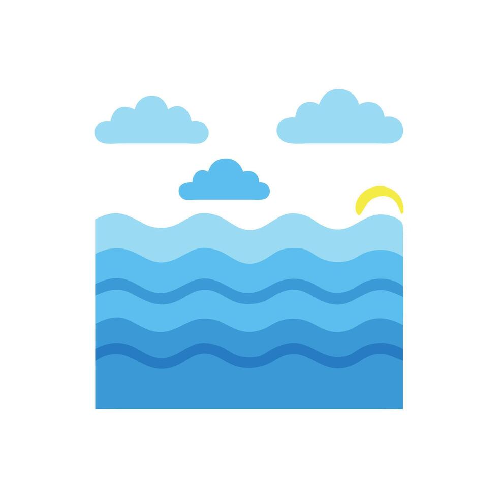 Stylized Ocean Waves under Cloudy Night Sky vector