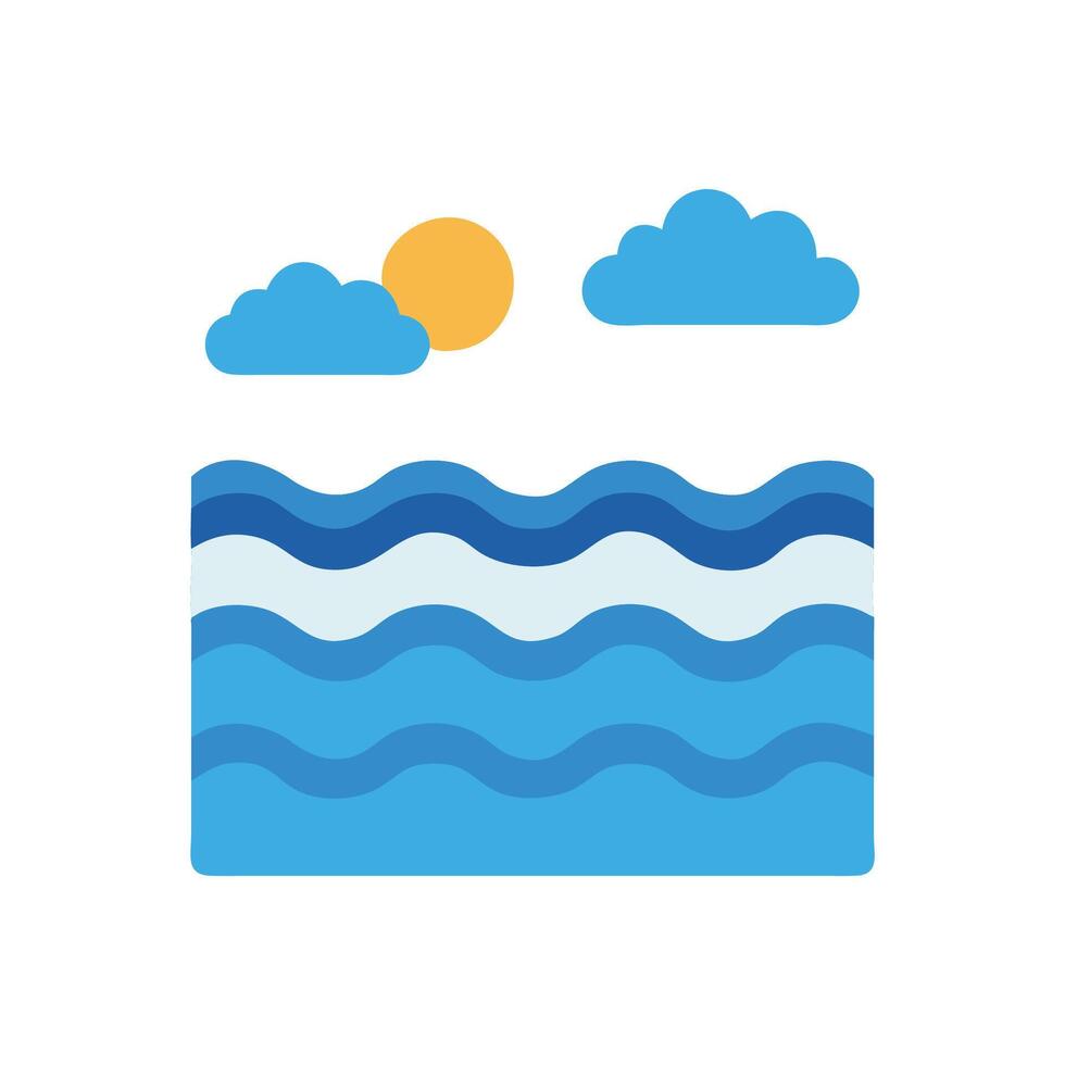 Minimalist Ocean Scene with Waves, Clouds, and Sun vector
