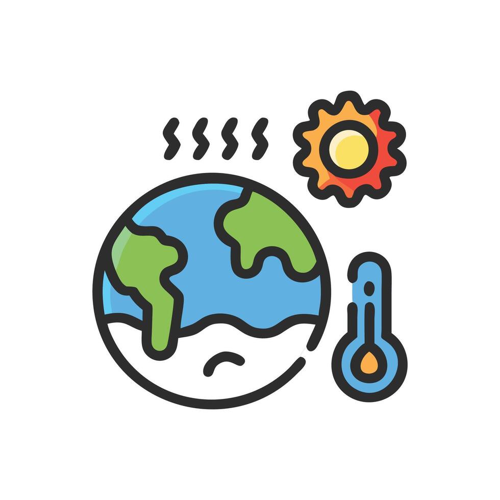 Global warming icon illustrating climate change effects and heat vector