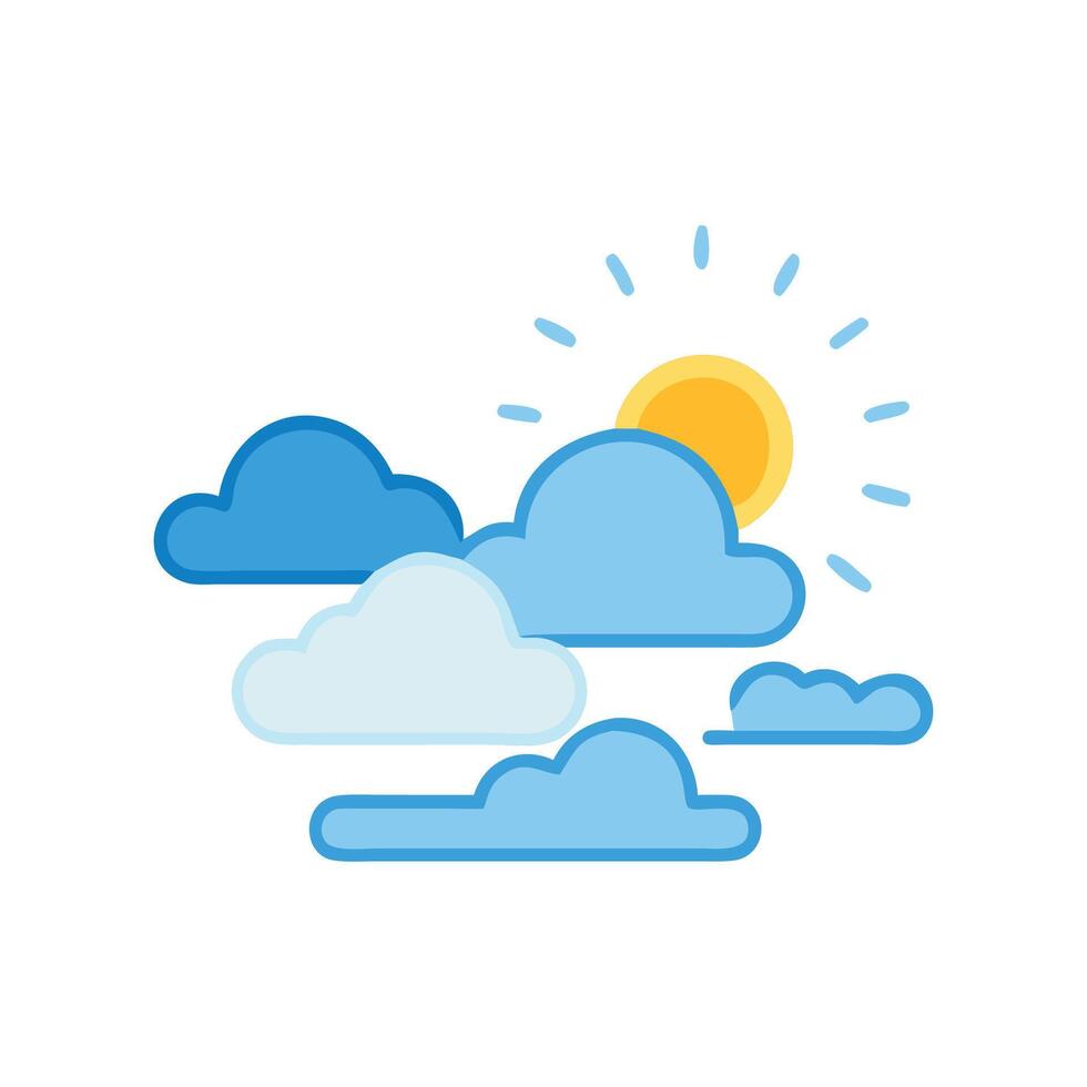 Cartoon sun and clouds illustration against a black background vector