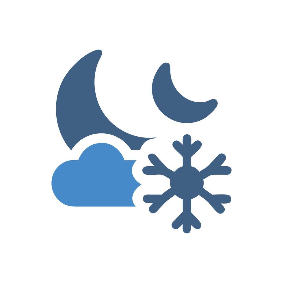 Night Snowfall, Weather Icon, Moon, Cloud, Snowflake vector