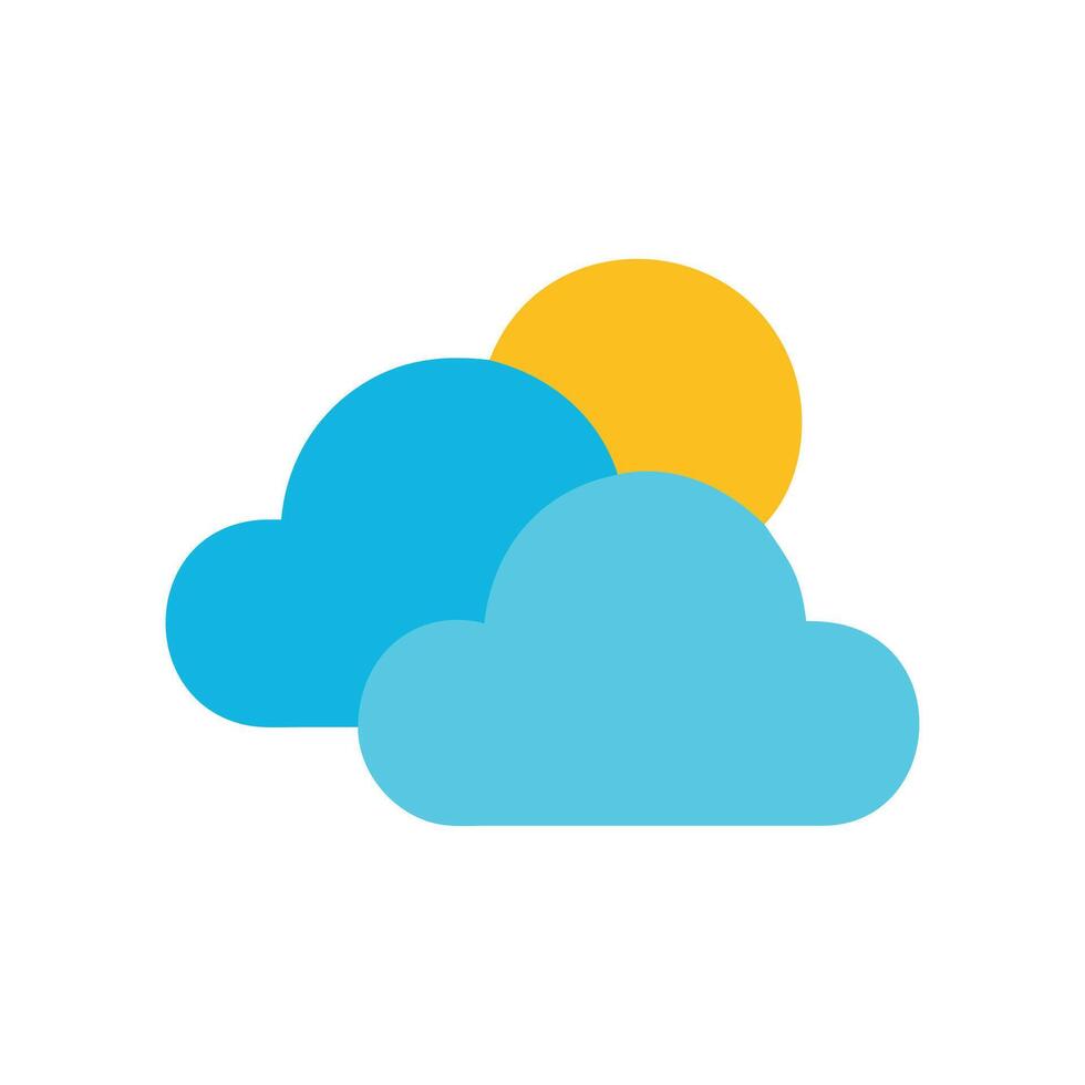 Stylized Sun Behind Clouds Icon on Black Background vector