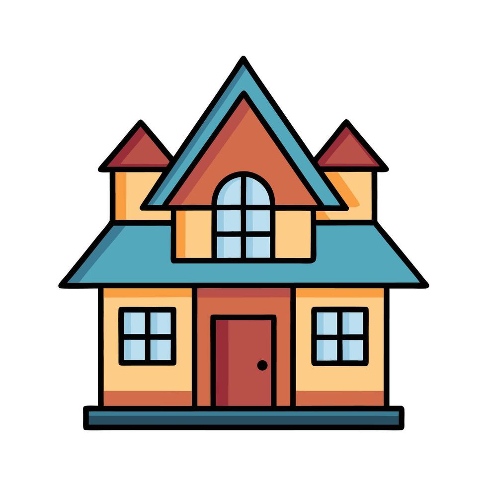Colorful Cartoon House Illustration with Door and Windows. vector