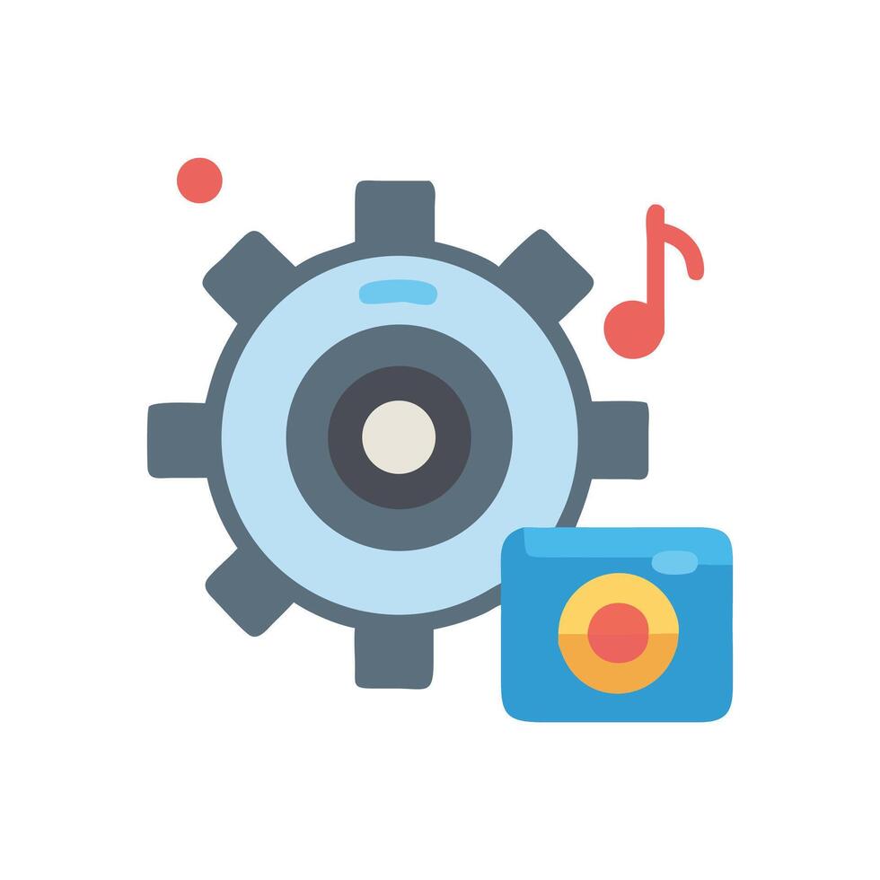 Creative settings with a gear, music, and camera vector