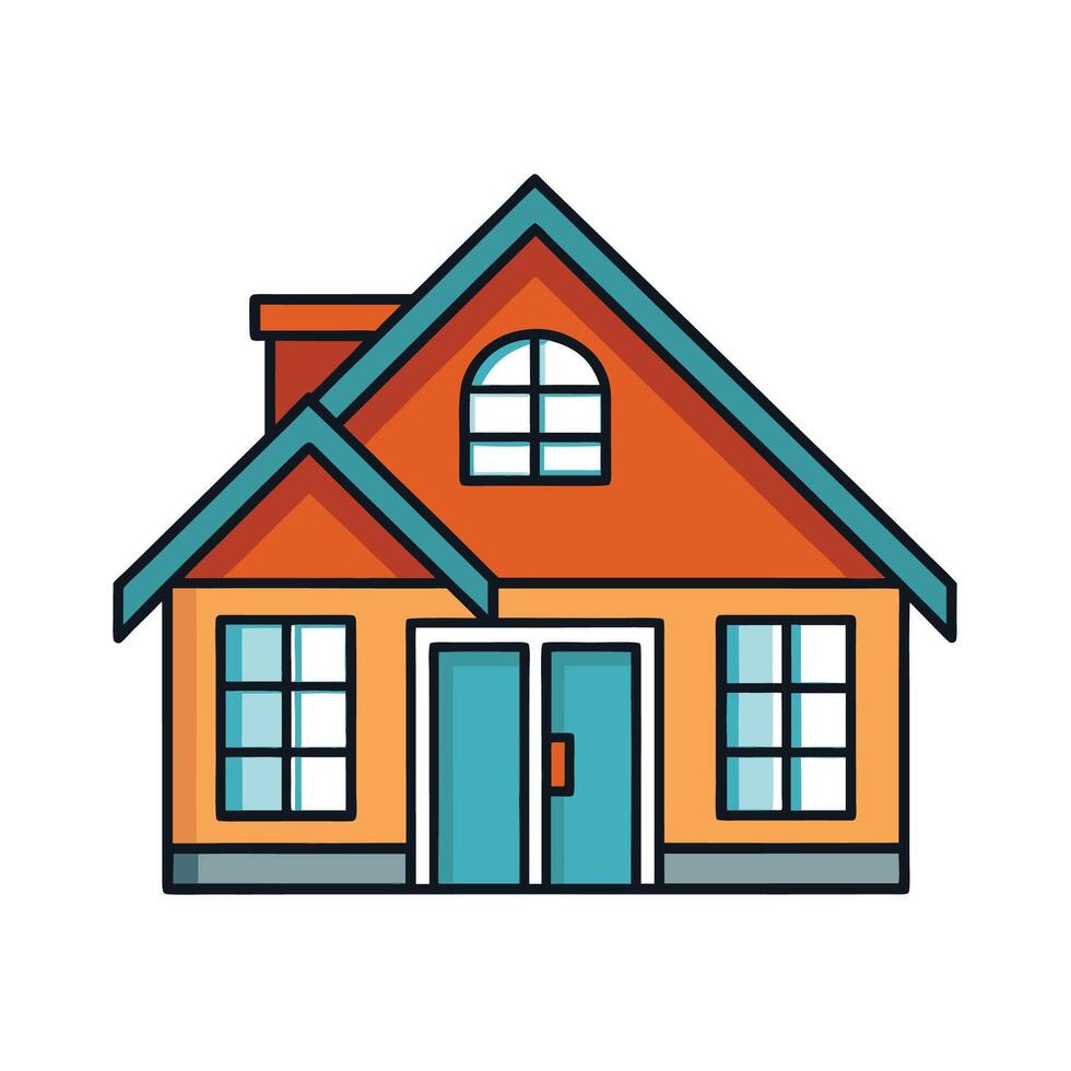 Stylized Home Illustration with Orange Walls and Blue Accents vector