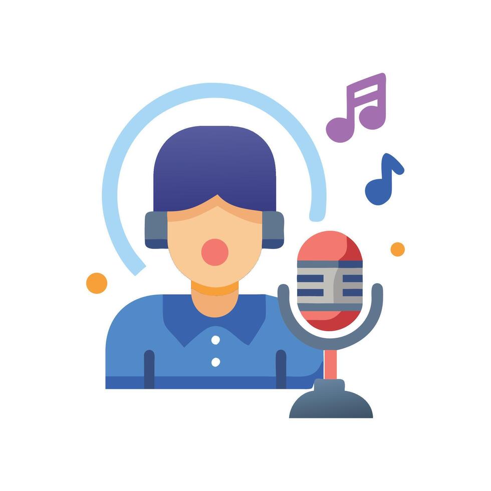 Flat illustration of a singer with vintage microphone vector