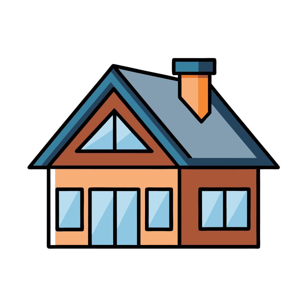 Cute Colorful House Cartoon Illustration With Outline Style vector