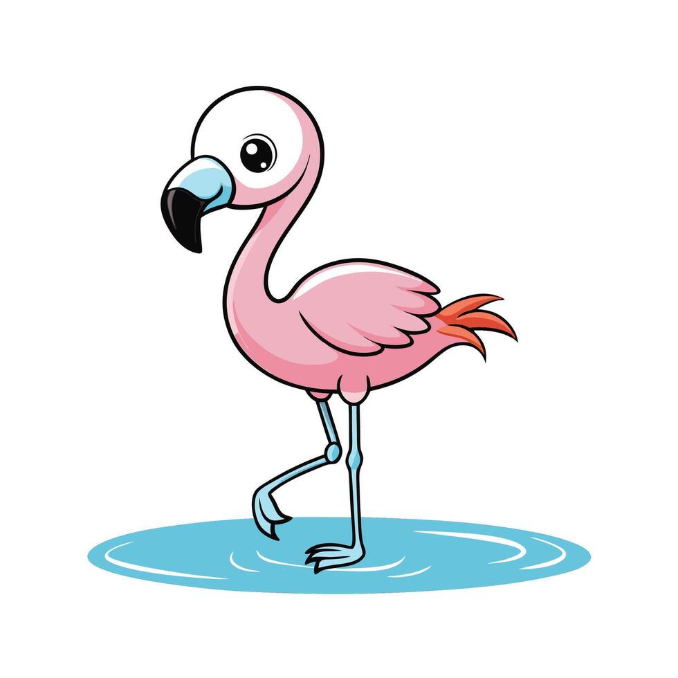 Cute Cartoon Flamingo Wading in Water Illustration vector