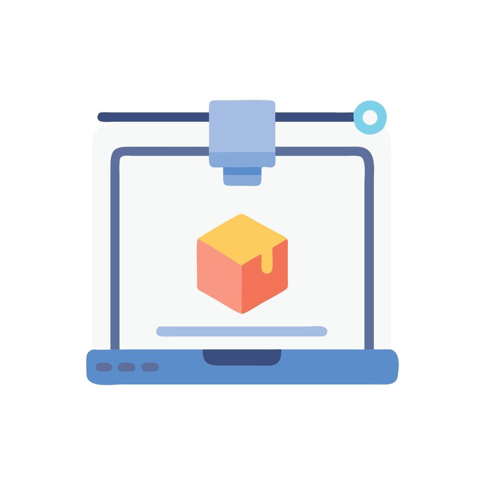 3D Printing Flat Illustration on Laptop Screen Technology vector