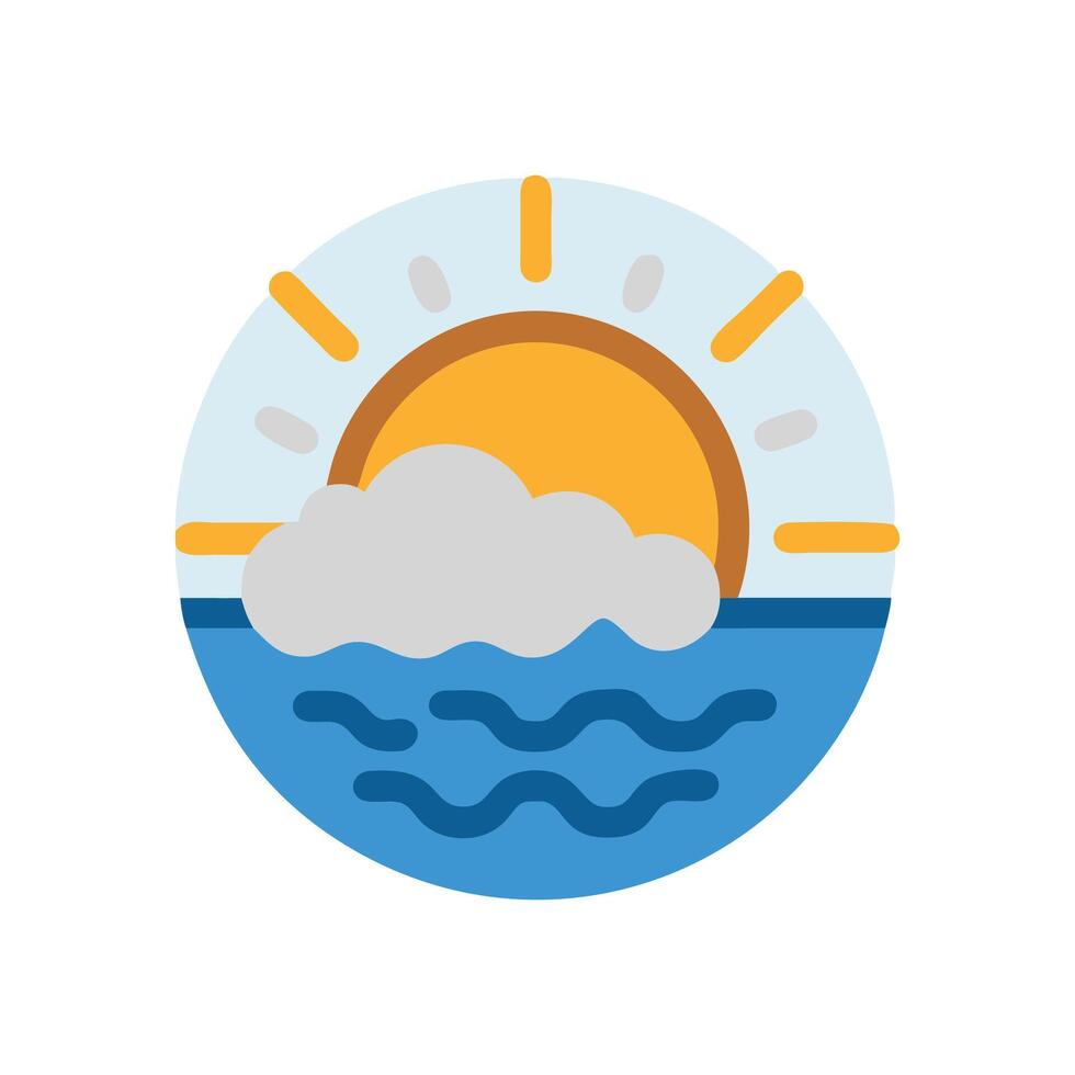 Stylized Sun Over Water and Cloud Icon Design vector