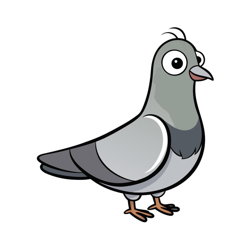 Cartoon pigeon illustration, gray bird with funny expression vector