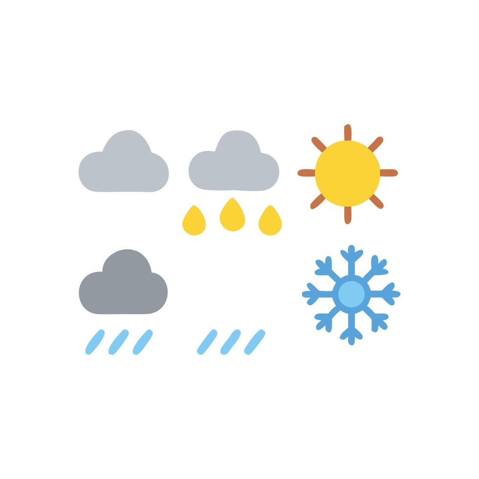 Weather Icons Sun, Clouds, Rain and Snow, Flat Design vector