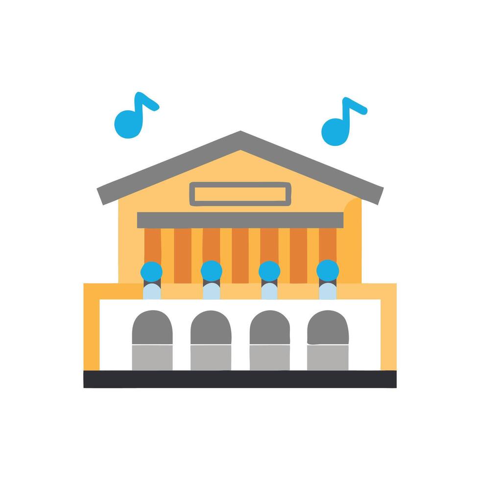 Colorful opera house building with music notes icon vector