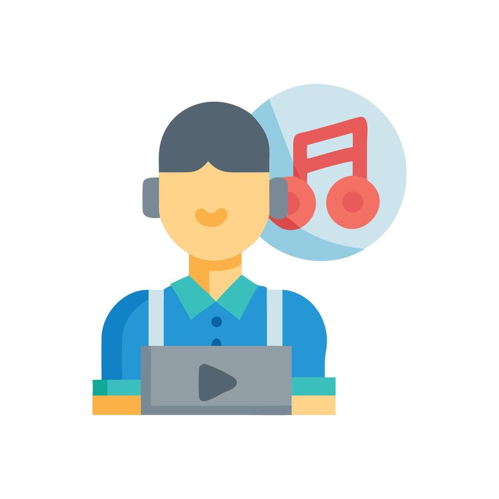 Man with headphones listening to music online icon vector