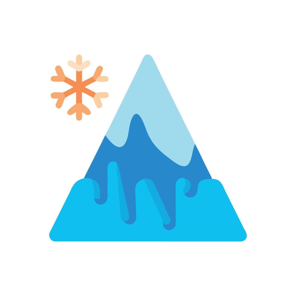 Winter mountain scene with snowflake in flat style vector