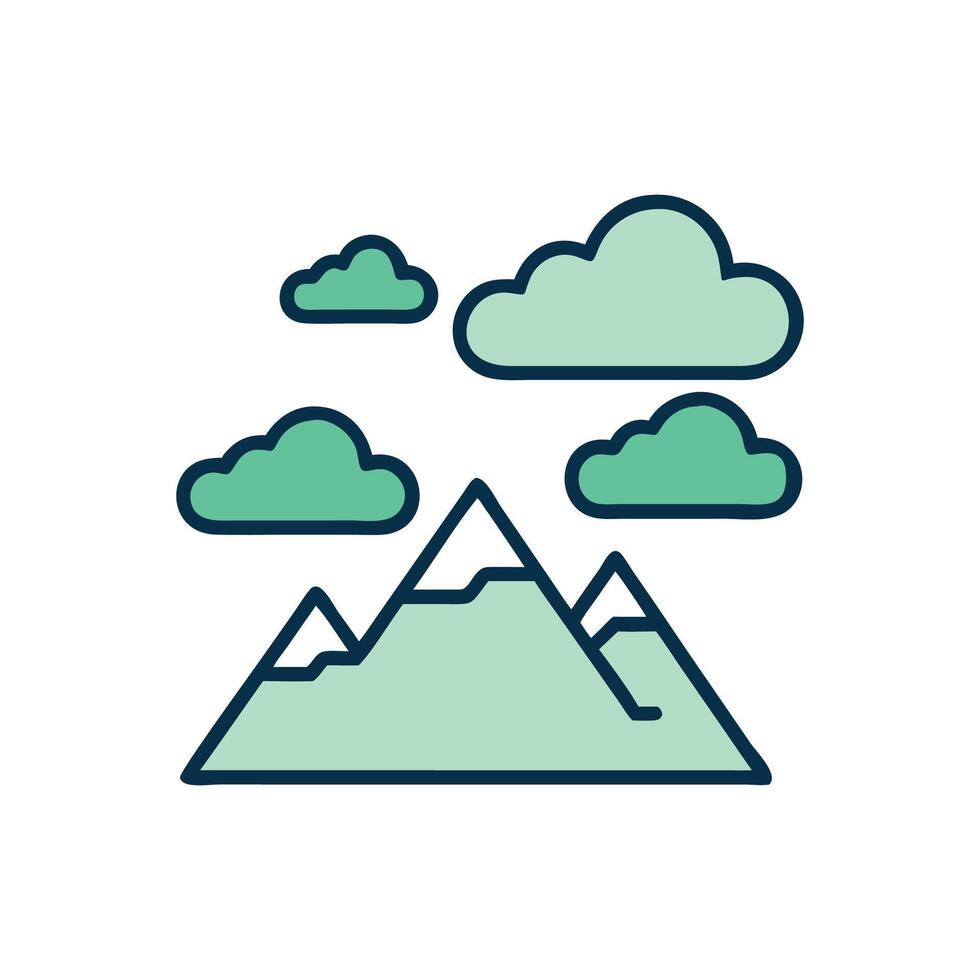 Minimalist Mountains and Clouds Icon on Black Background vector