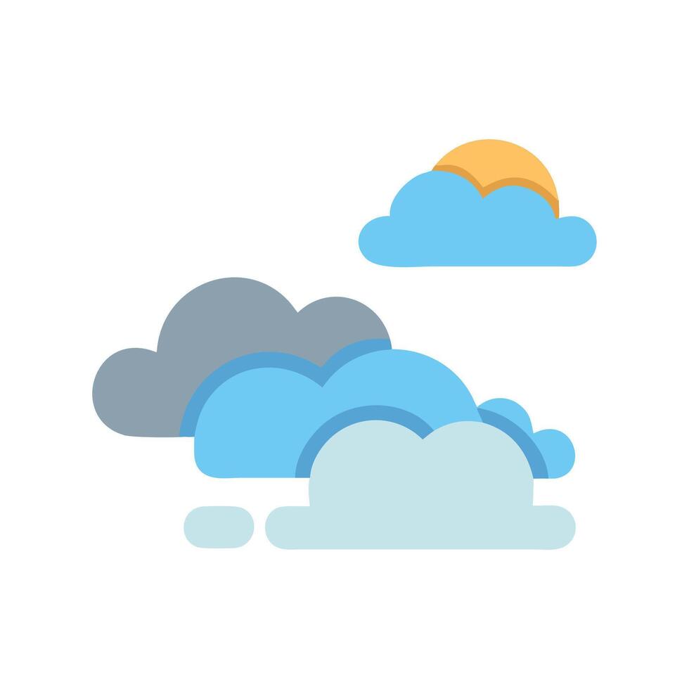 Stylized clouds with sun flat illustration design vector