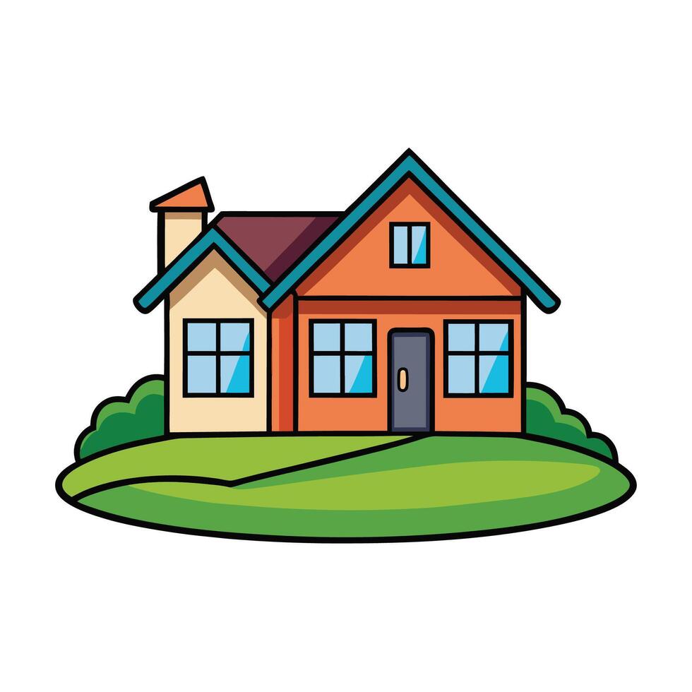 Cartoon House with Yard and Chimney Illustration vector