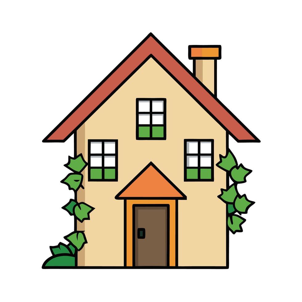 Cute House with Ivy Illustration Cartoon Style vector