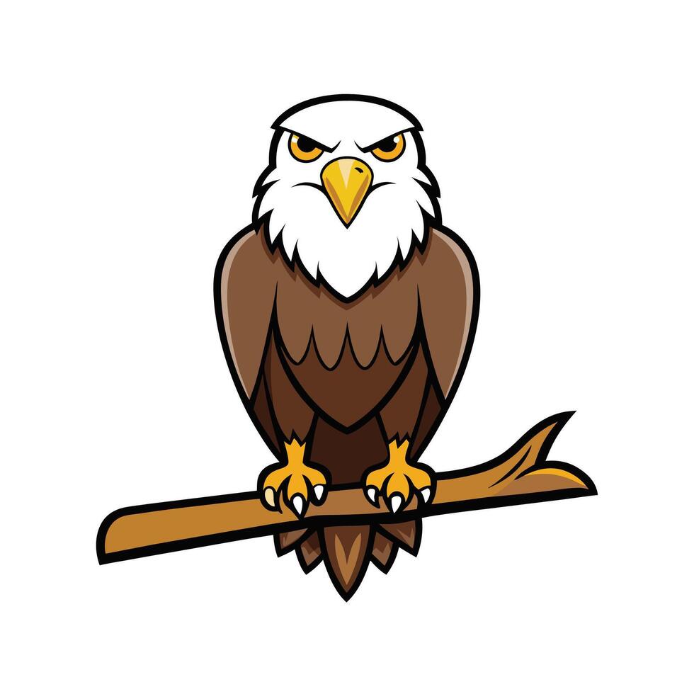 Cartoon Bald Eagle Perched on Branch Illustration vector