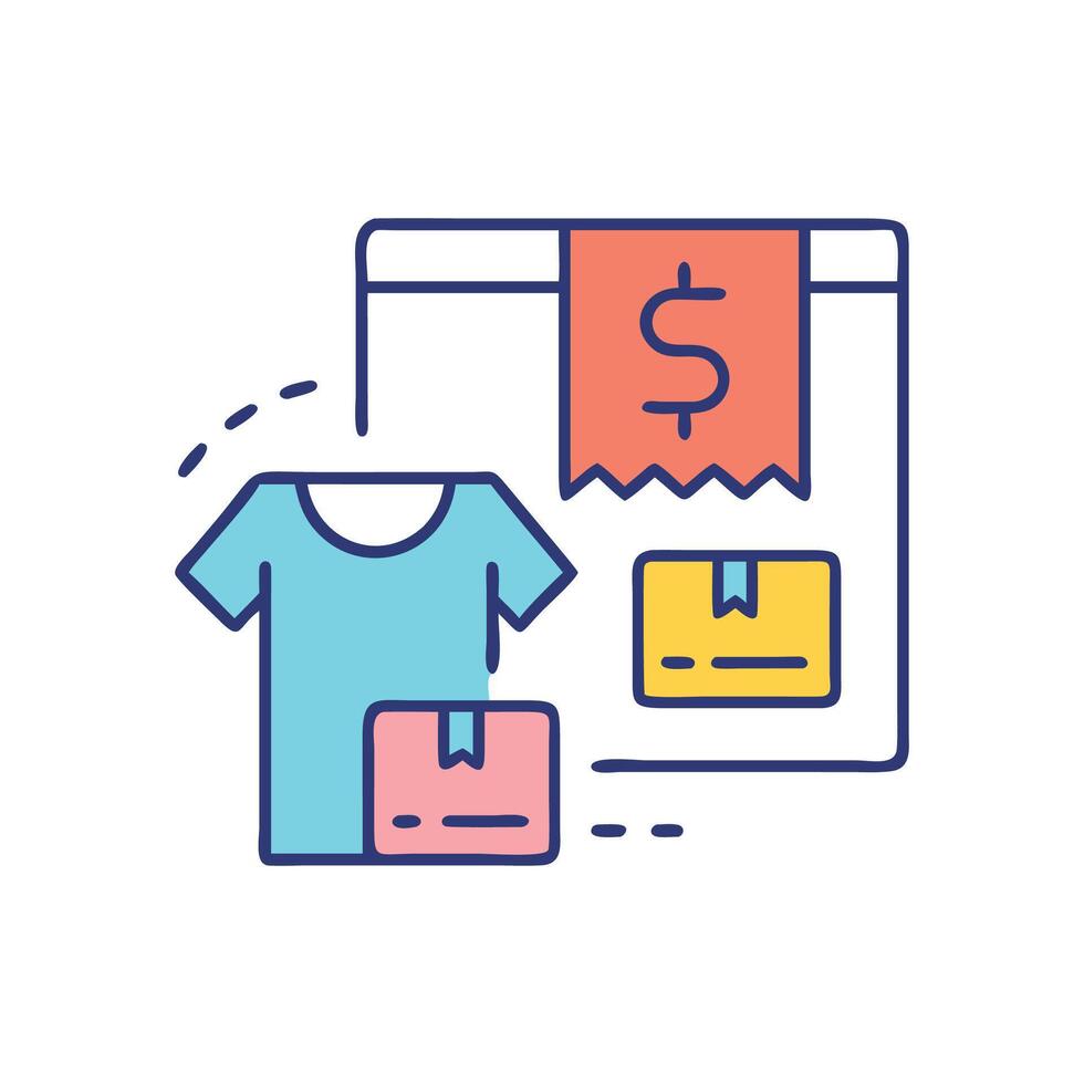 Online Shopping Orders with Shirt, Packages, and Dollar Sign vector