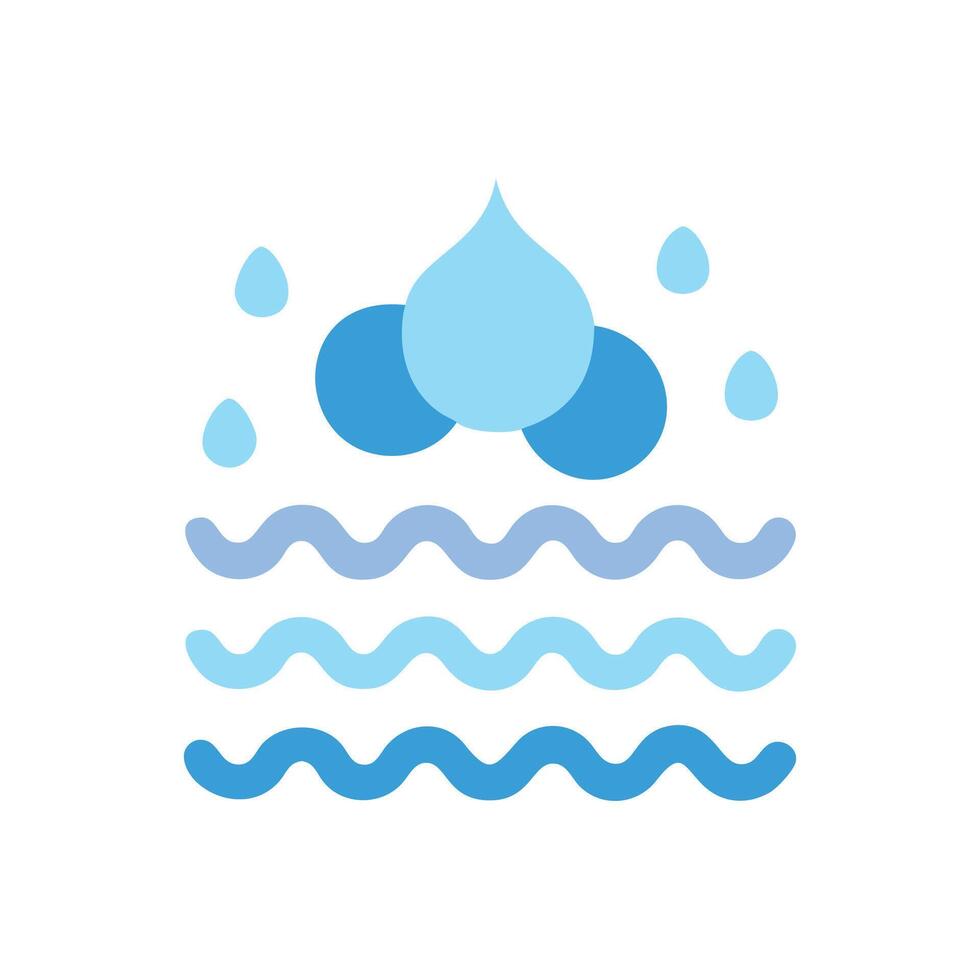 Blue Water Drops and Waves Icon on Black Backdrop vector