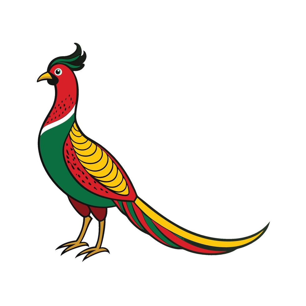 Colorful Cartoon Stylized Pheasant Illustration on White Background vector