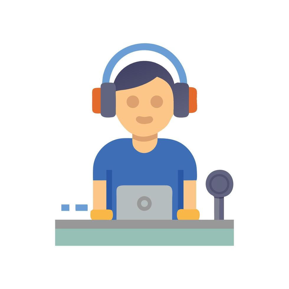 DJ with Headphones and Laptop Icon Illustration vector