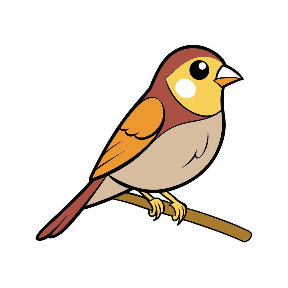 Cartoon Bird on Branch Illustration with Brown Outline vector