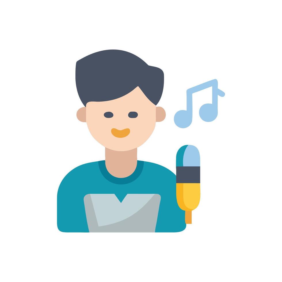 Cartoon Man Singing with Microphone and Music Notes vector