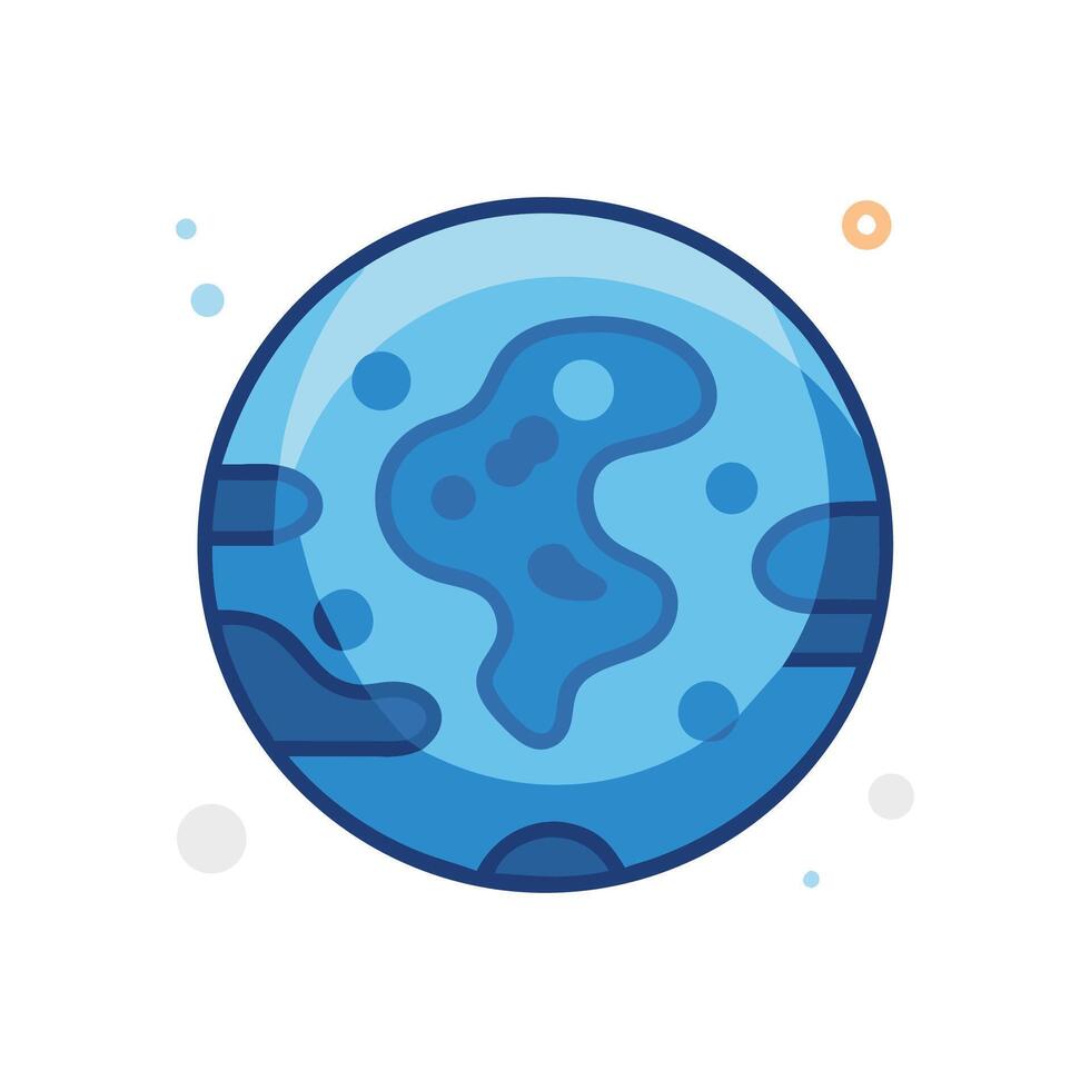 Cartoon Blue Planet with Rings and Surrounding Moons vector