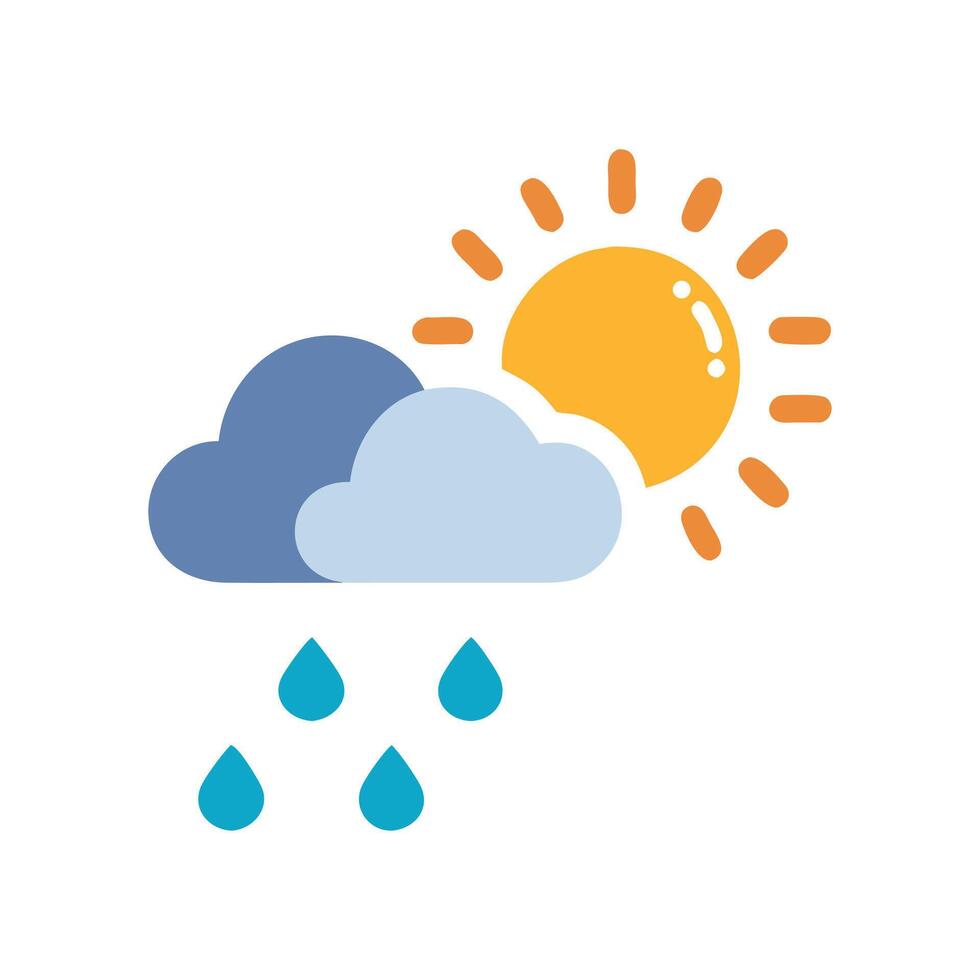 Partly Sunny Weather Icon with Rain and Clouds vector