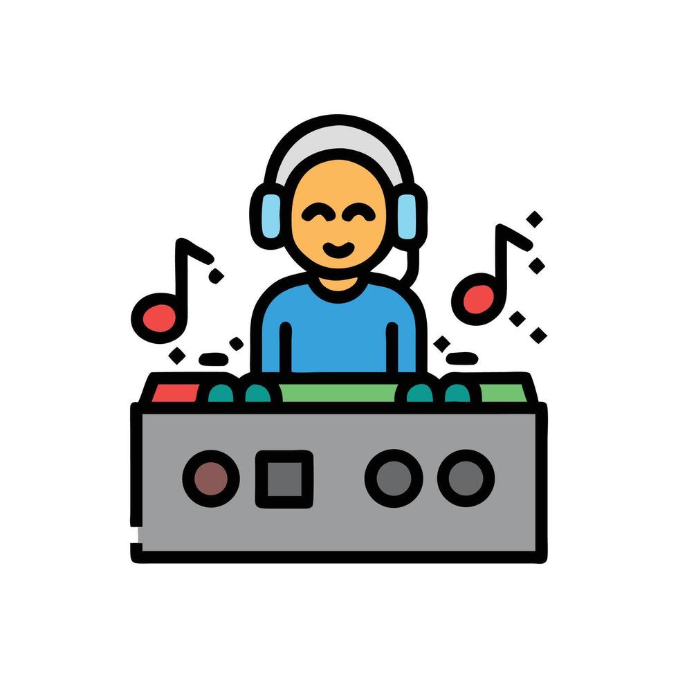 DJ with Headphones at Turntable Icon Illustration vector
